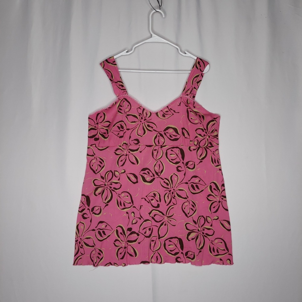 One-Step-Up Mesh‎ Babydoll Tank Women 3X Pink Brown Floral Empire Milkmaid 00